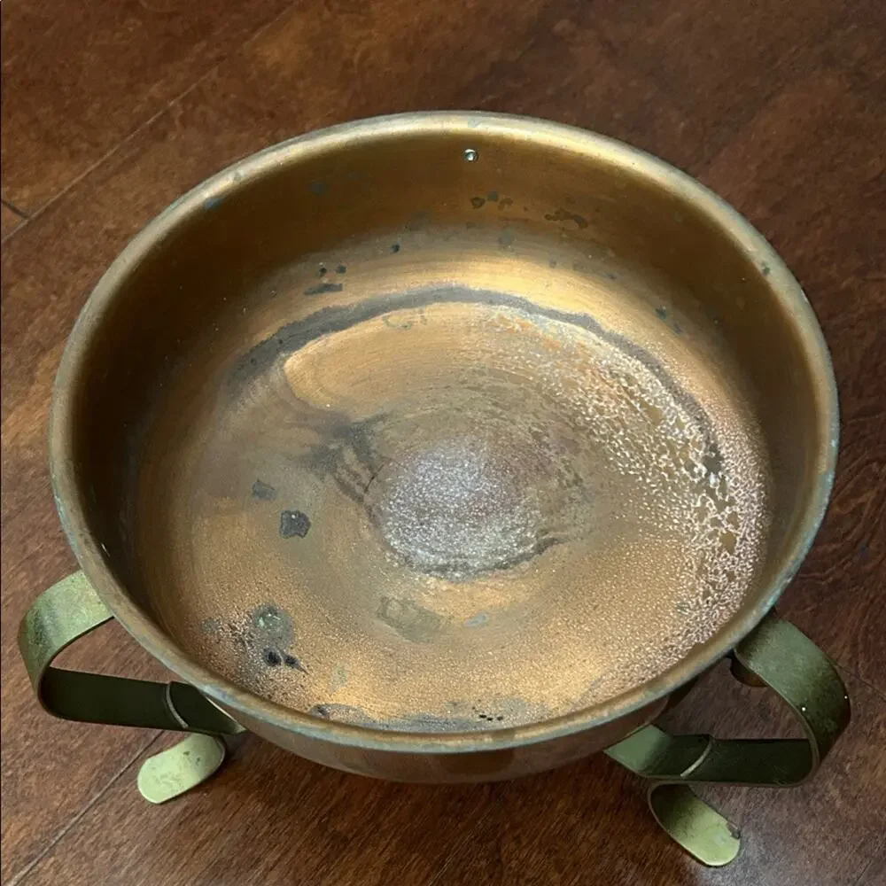Vintage Brass Chafing Set, Copper with a Wooden Handle, Mid Century Modern